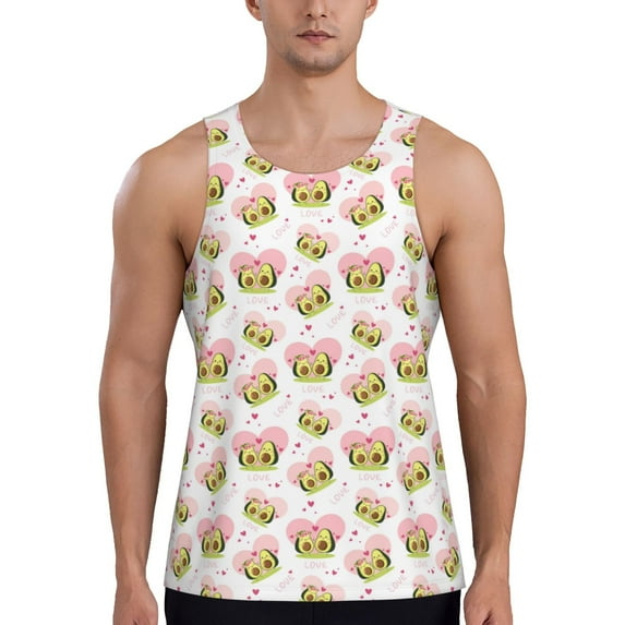 KLL Avocado Lovers Print Men's Muscle Gym Workout Stringer Tank Tops Bodybuilding Fitness T-Shirts Tank Tops Men-Large