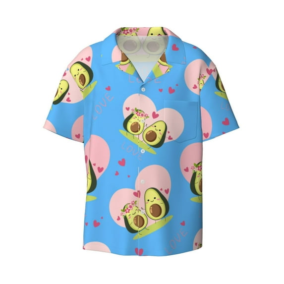KLL Avocado Lovers Print Men's Shirt Short Sleeve Button Down Summer Cuba Beach Shirts- 4X-Large