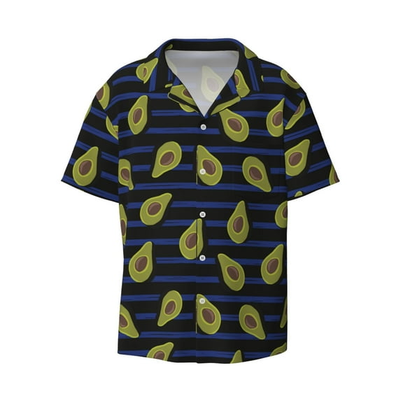 KLL Avocado Print Men's Shirt Short Sleeve Button Down Summer Cuba Beach Shirts- Medium