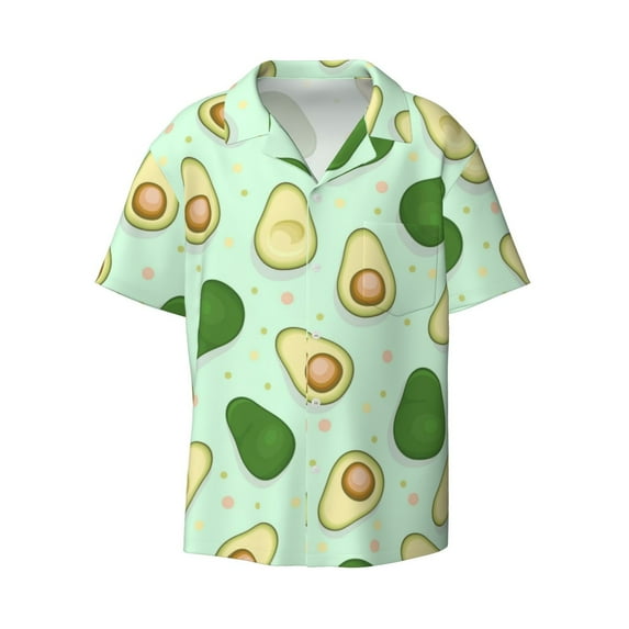 KLL Avocado Print Men's Shirt Short Sleeve Button Down Summer Cuba Beach Shirts- X-Large