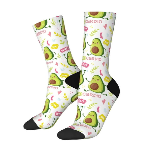 KLL Avocado Work Out Print Cool Socks Men's Women's Crew Socks Funny Crazy Novelty Stockings