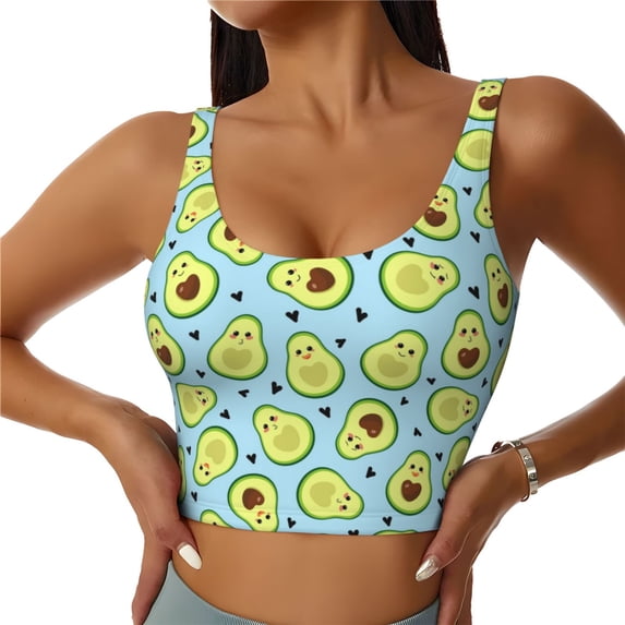 KLL Avocado and Hearts for Workout Tank Tops for Women,U Back Fitness Top Built in Shelf Bras Padded Fit for Yoga Gym-Large