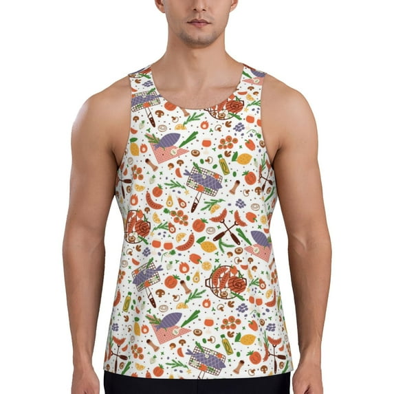 KLL BBQ Party1 Print Men's Muscle Gym Workout Stringer Tank Tops Bodybuilding Fitness T-Shirts Tank Tops Men-XX-Large