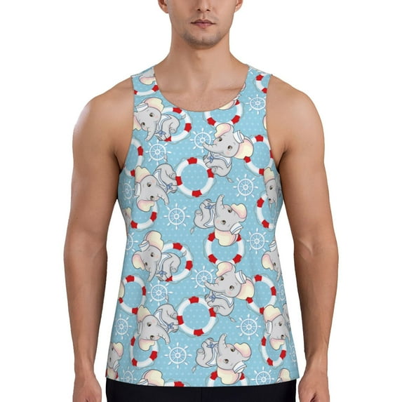 KLL Baby Elephant Print Men's Muscle Gym Workout Stringer Tank Tops Bodybuilding Fitness T-Shirts Tank Tops Men-Large