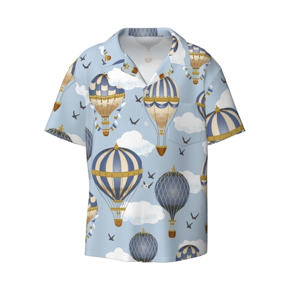 KLL Balloon Vintage Print Men's Shirt Short Sleeve Button Down Summer Cuba Beach Shirts- Small