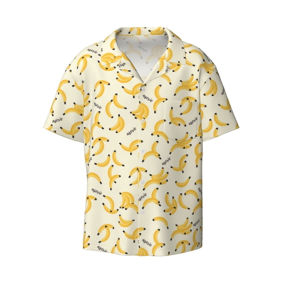 KLL Banana Print Men's Shirt Short Sleeve Button Down Summer Cuba Beach Shirts- Small
