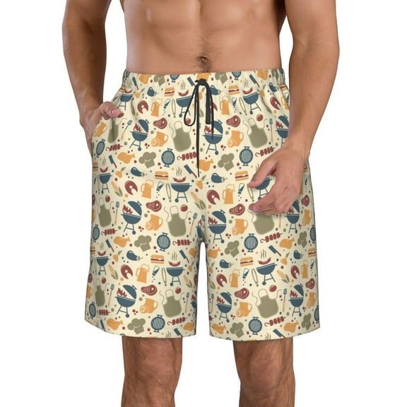 KLL Barbecue And Grill Men's Casual Summer Beach Shorts Hawaiian Shorts with Pockets-XX-Large