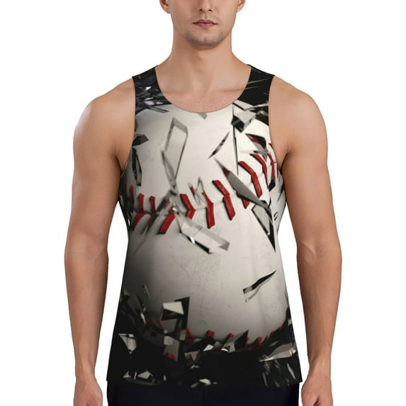 KLL Baseball Breaking Glass Print Men's Muscle Gym Workout Stringer Tank Tops Bodybuilding Fitness T-Shirts Tank Tops Men-XX-Large
