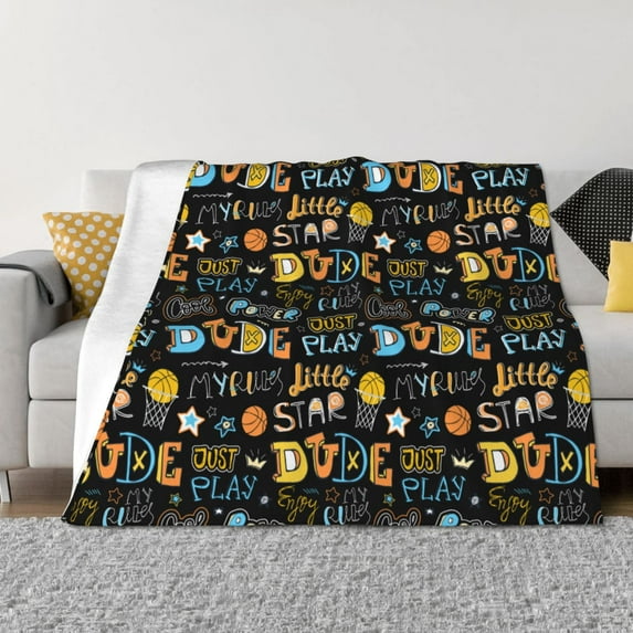 KLL Basketball Print Fleece Throw Blanket, Horizontal Fleece Bedding Cute Soft Blankets Comfy Fleece Flannel Plush Home Decor for Couch & Bed -50"x40"