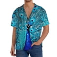 thumbnail image 1 of KLL Beautiful Blue Peacock Print Men's Shirt Short Sleeve Button Down Summer Cuba Beach Shirts- XX-Large, 1 of 5