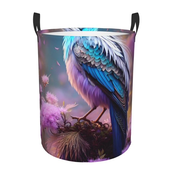 KLL Beautiful Flower Blue Bird Waterproof Foldable Laundry Hamper Bucket with Handles for Storage Bin,Kids Room,Home Organizer (Small )