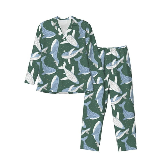 KLL Beautiful Whales Sleepwear Mens Flannel Pajamas,Long Cotton Pj Set