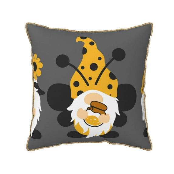 KLL Bee Gnome With Sunflower Decorative Throw Pillow Covers Velvet Soft for Couch Sofa Bedroom Living Room Outdoor (No pillow core)- 18"x18"