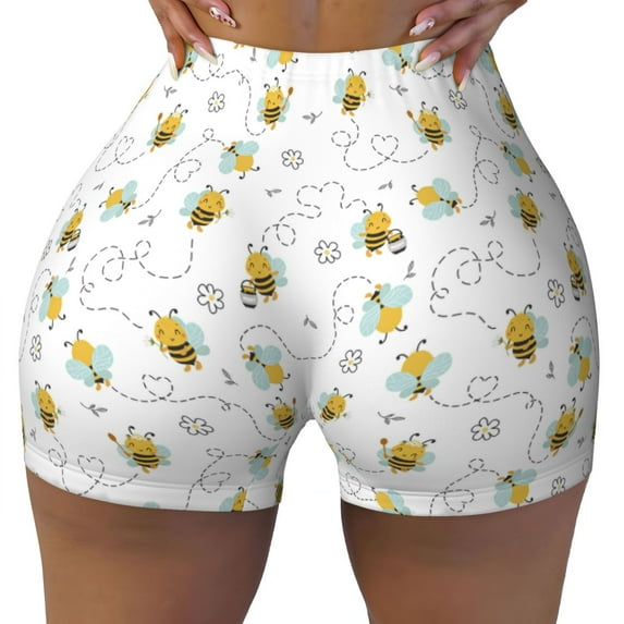 KLL Bee Pattern Workout Shorts for Women Scrunch Short Gym Yoga Running Sport Active Exercise Fitness Shorts