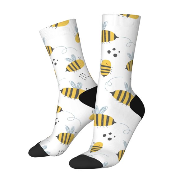 KLL Bee Print Cool Socks Men's Women's Crew Socks Funny Crazy Novelty Stockings