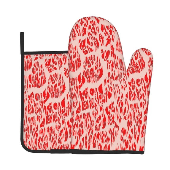 KLL Beef1 Pattern Oven Mitts and Pot Holders 2pcs Sets for Kitchen, Oven Mitt Heat Resistant 536°F, Oven Gloves for Kitchen,Cooking and Baking