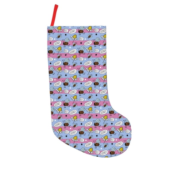 KLL Bees And Daisies Striped for 18" Christmas Stocking Snowman Xmas Stocking Holiday Christmas Decoration Gifts for Family Kids