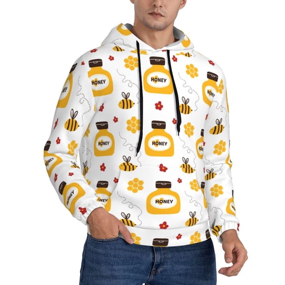 KLL Bees and Flowers Print Mens Hoodie Long Sleeve Casual Pullover Hooded Sweatshirt Fashion Drawstring Hoodies with Pocket-4X-Large