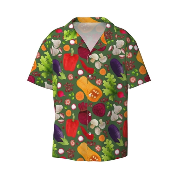 KLL Begetable Print Men's Shirt Short Sleeve Button Down Summer Cuba Beach Shirts- 4X-Large