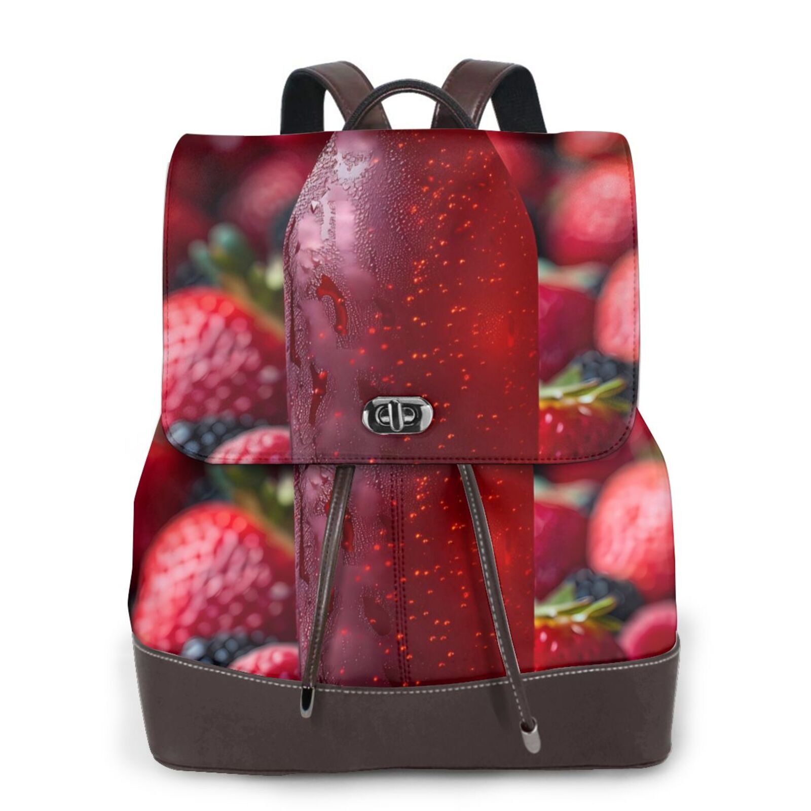 KLL Berry Infused Refreshment Print Leather Backpack,PU Leather Laptop ...