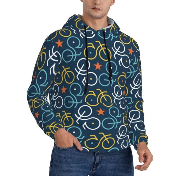 KLL Bicycle Colorful Print Mens Hoodie Long Sleeve Casual Pullover Hooded Sweatshirt Fashion Drawstring Hoodies with Pocket-XX-Large