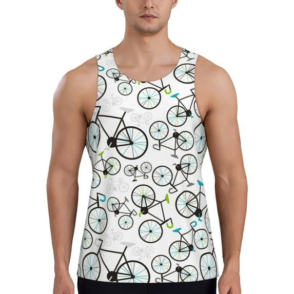 KLL Bicycle Print Men's Muscle Gym Workout Stringer Tank Tops Bodybuilding Fitness T-Shirts Tank Tops Men-3X-Large