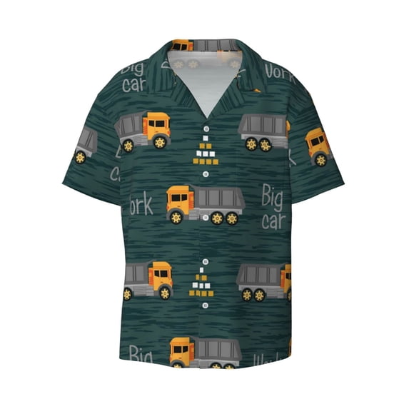 KLL Big Machine Print Men's Shirt Short Sleeve Button Down Summer Cuba Beach Shirts- 4X-Large