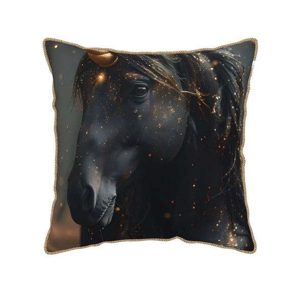 KLL Black And Gold White Horse Decorative Throw Pillow Covers Velvet Soft for Couch Sofa Bedroom Living Room Outdoor (No pillow core)- 20"x20"