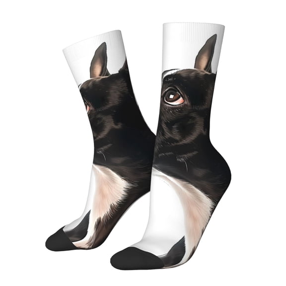 KLL Black And White Boston Terrier Print Cool Socks Men's Women's Crew Socks Funny Crazy Novelty Stockings