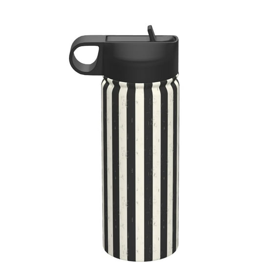 KLL Black And White Thick Stripes Pattern 18OZ Water Bottle With Straw,Stainless Steel Sports Water Cup Flask Sports Water Cup Flask Wide Mouth Travel Thermal Mug