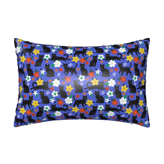 KLL Black Cats And Flowers Pattern Silk Pillowcase for Hair and Skin Standard Size 20"X 30" Soft Breathable Pillow Covers for Sleeping