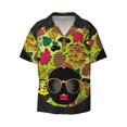 thumbnail image 1 of KLL Black Head Woman with Mushroom Hair Print Men's Shirt Short Sleeve Button Down Summer Cuba Beach Shirts- Small, 1 of 7