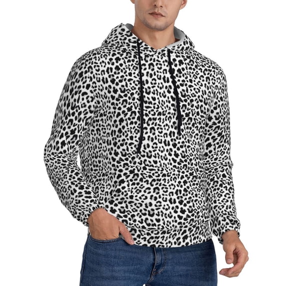 KLL Black Leopard Print Mens Hoodie Long Sleeve Casual Pullover Hooded Sweatshirt Fashion Drawstring Hoodies with Pocket-4X-Large