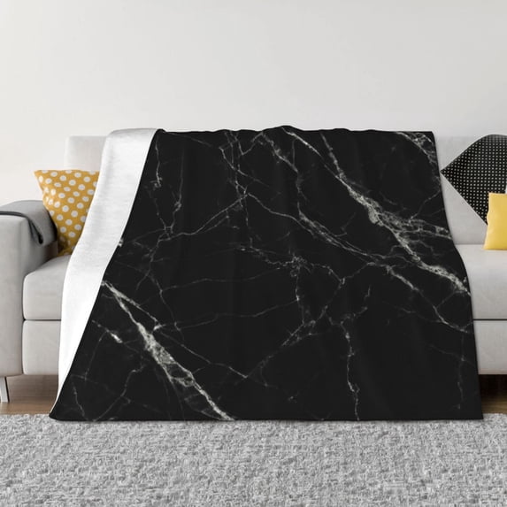 KLL Black Marble Texture Abstract Print Fleece Throw Blanket, Horizontal Fleece Bedding Cute Soft Blankets Comfy Fleece Flannel Plush Home Decor for Couch & Bed -40"x30"