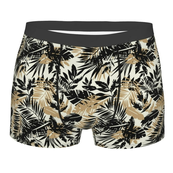 KLL Black Palm Leaves Men's Cotton Boxer Briefs Underwear-Large