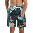 thumbnail image 1 of KLL Black Panther Floral Illustration Men's Casual Summer Beach Shorts Hawaiian Shorts with Pockets-Large, 1 of 5