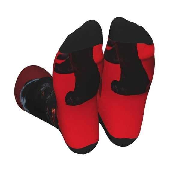 KLL Black Panther Red Background Print Cool Socks Men's Women's Crew Socks Funny Crazy Novelty Stockings