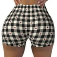 thumbnail image 1 of KLL Black Plaid Heart Pattern Workout Shorts for Women Scrunch Short Gym Yoga Running Sport Active Exercise Fitness Shorts, 1 of 8