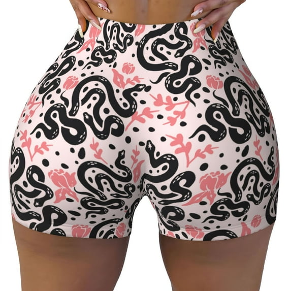 KLL Black Snake Pattern Workout Shorts for Women Scrunch Short Gym Yoga Running Sport Active Exercise Fitness Shorts