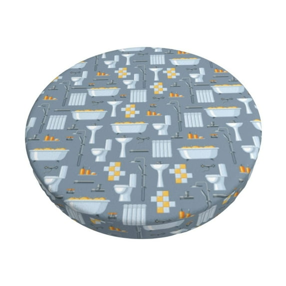 KLL Blue Bathroom Round Bar Chair Cushion Cover 14 inch ,Bar Stool Protector with Elastic, Soft Washable