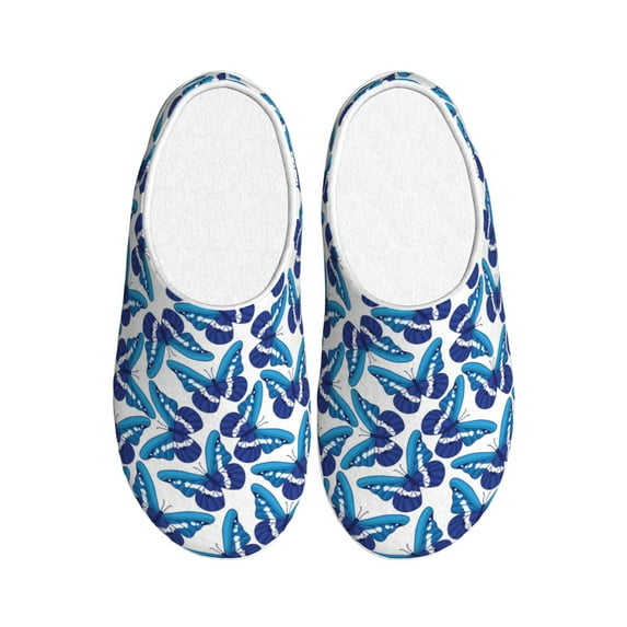 KLL Blue Butterflies Pattern Adult Unisex Cozy Slippers,Fuzzy Slip-on Slippers TPR Sole Slippers Comfort Plush Home Footwear for Indoor & Outdoor-8