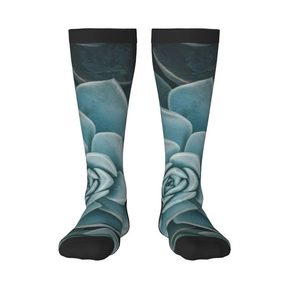 KLL Blue Color Cactus Print Cool Socks Men's Women's Crew Socks Funny Crazy Novelty Stockings