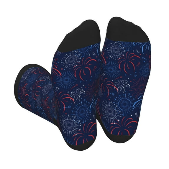 KLL Blue Firework Print Cool Socks Men's Women's Crew Socks Funny Crazy Novelty Stockings