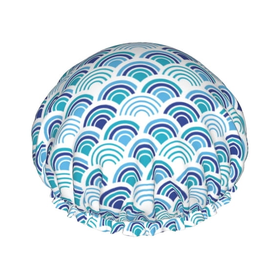 KLL Blue Fish Scale Texture Pattern Shower Cap & Bath Cap for Women,Reversible Oversized Waterproof Shower Caps for all Hair Lengths,Elastic Reusable Bathing Hair Cap