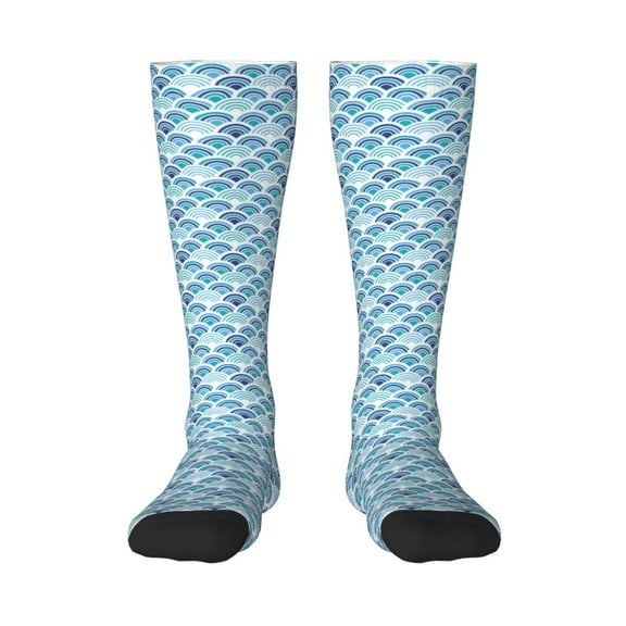 KLL Blue Fish Scale Texture Print Cool Socks Men's Women's Crew Socks Funny Crazy Novelty Stockings