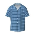 thumbnail image 1 of KLL Blue Gingham Print Men's Shirt Short Sleeve Button Down Summer Cuba Beach Shirts- 4X-Large, 1 of 7