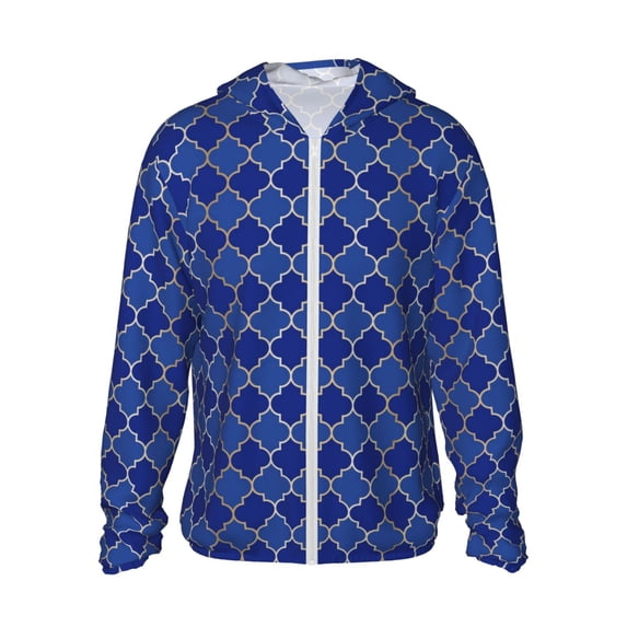 KLL Blue Lantern Shapes Print Men's Women’s UPF 50+ Sun Protection Outdoor Hoodie Jacket Long Sleeve Fishing Hiking Performance Shirt-XX-Large