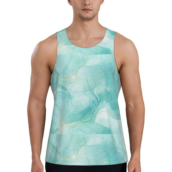 KLL Blue Marble Print Men's Muscle Gym Workout Stringer Tank Tops Bodybuilding Fitness T-Shirts Tank Tops Men-XX-Large