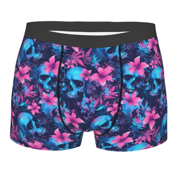 KLL Blue Skull Flower Men's Cotton Boxer Briefs Underwear-Small