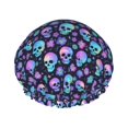 thumbnail image 1 of KLL Blue Skull Flower Pattern Shower Cap & Bath Cap for Women,Reversible Oversized Waterproof Shower Caps for all Hair Lengths,Elastic Reusable Bathing Hair Cap, 1 of 6